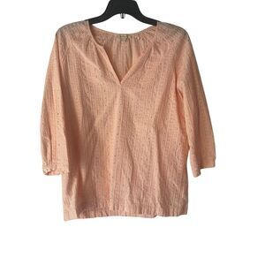 Barbour Size 8 Pink Overboard Eyelet embroidered 3/4 Sleeve Blouse